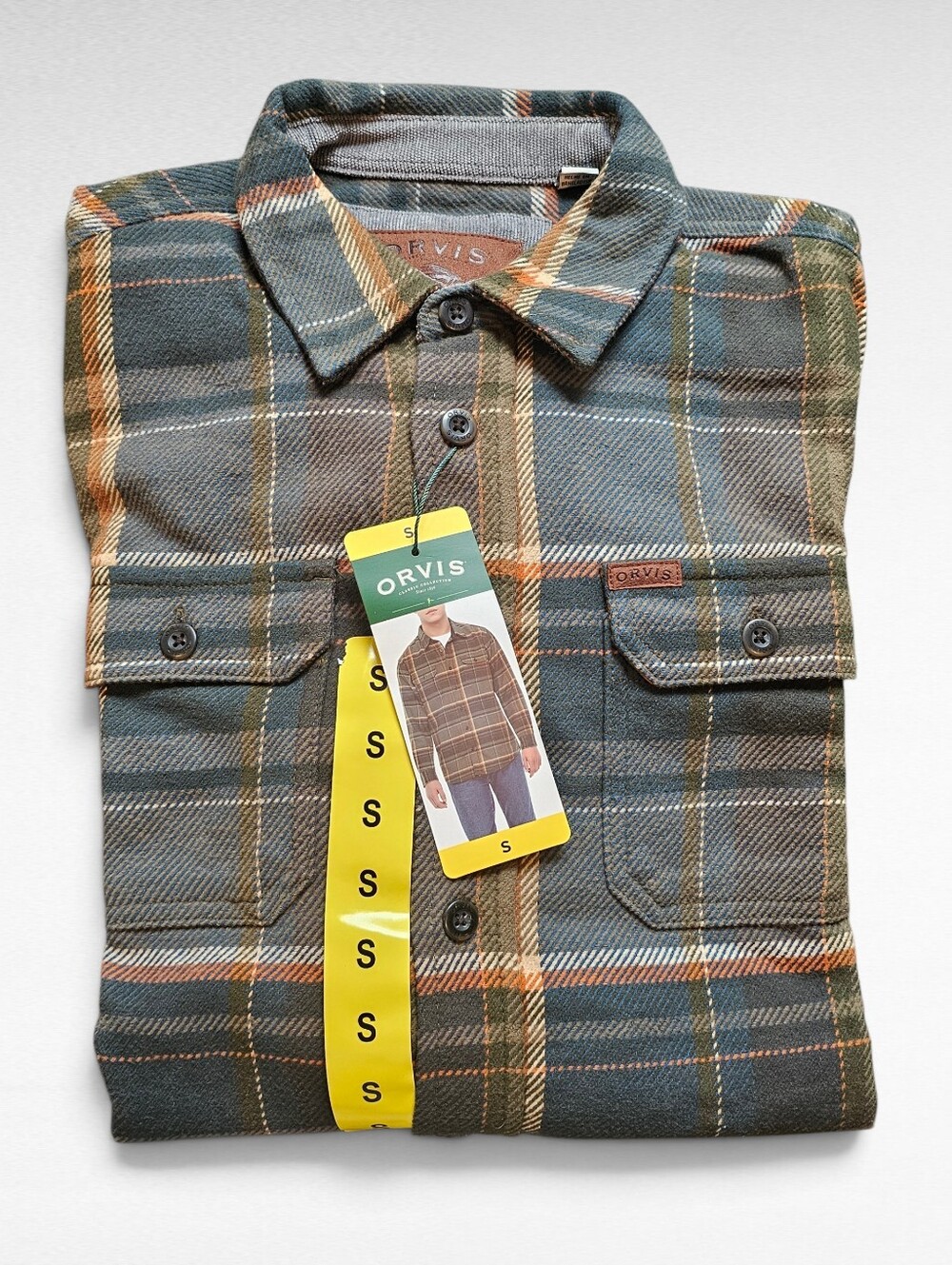 Orvis Heavyweight Plaid Flannel Shirt Green Size Small